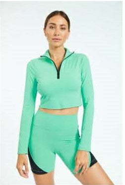Navin Zip Up Blackout Long Sleeve Top - Atlantis
